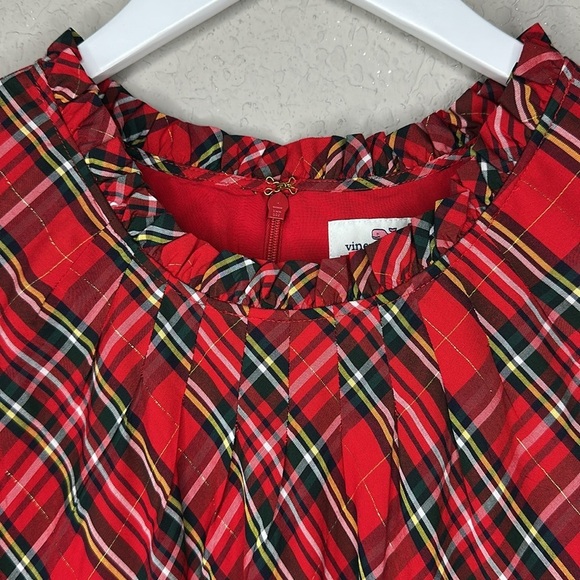 Vineyard Vines Tartan Plaid Ruffle Sleeve Tiered Holiday Red Green Dress Size 14 - Picture 4 of 12